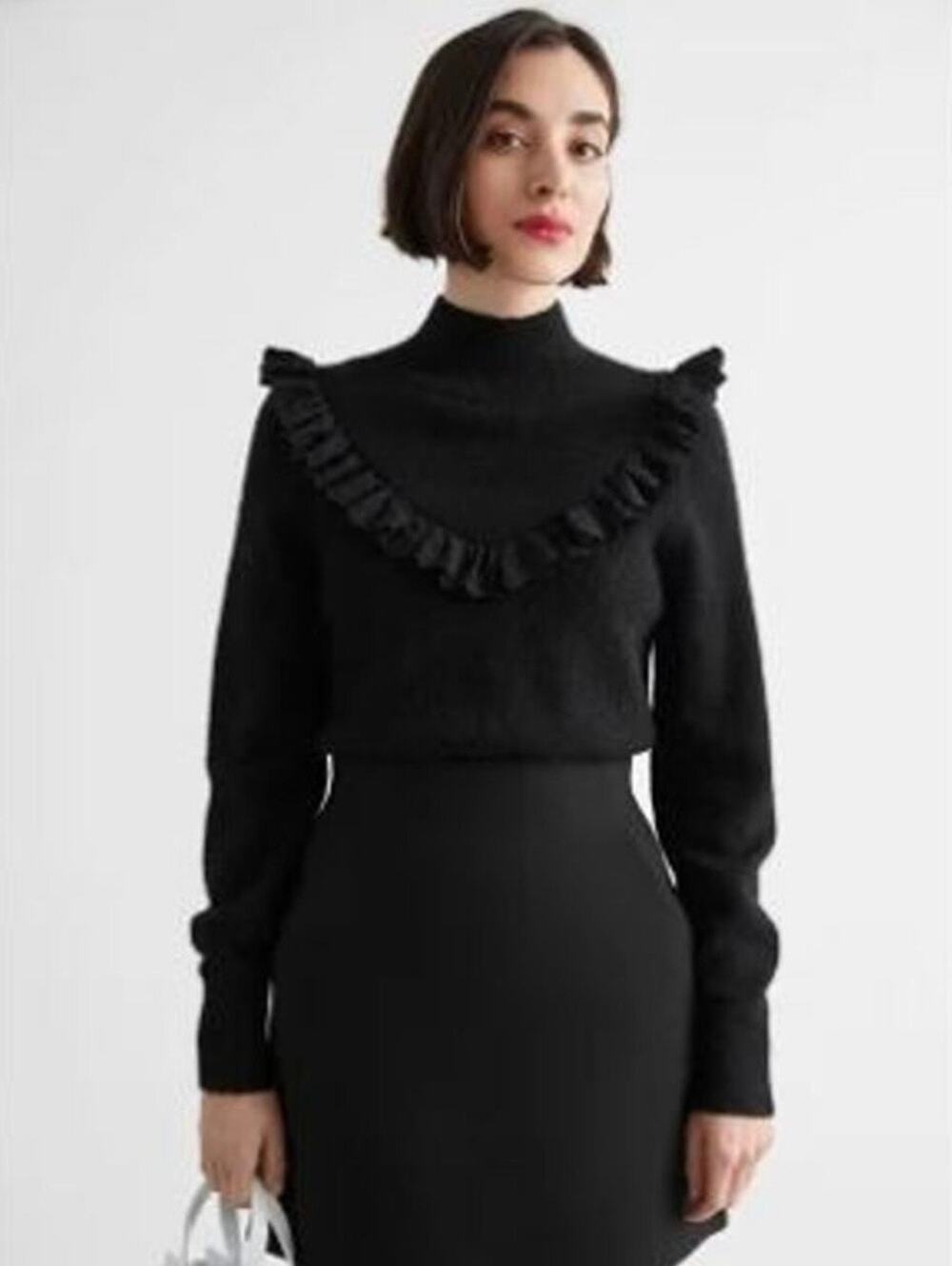 & Other Stories Ruffle Lace Yoke Victorian Dark Romantic Mock Neck Sweater Small
